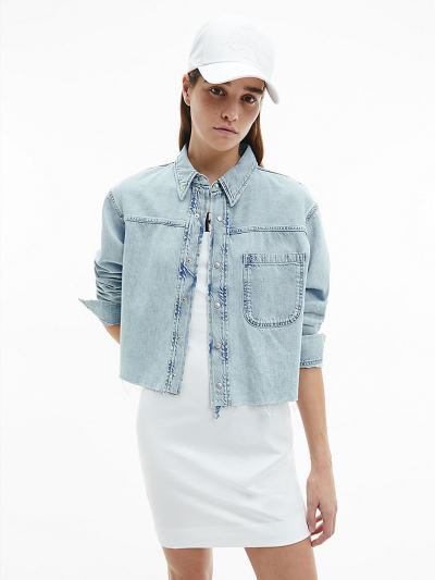 Calvin Klein Ruhák HU565846 | Calvin Klein Cropped Női Farmer Ing Világos Kék